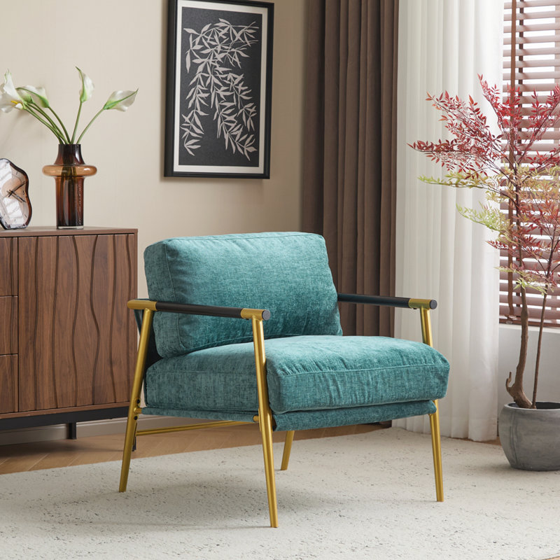 Chaise d'appoint moderne 27,56 po, Bleu sarcelle, Doré
