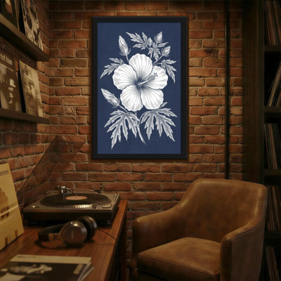Plantes et fleurs fleur blanche sur fond bleu marine
