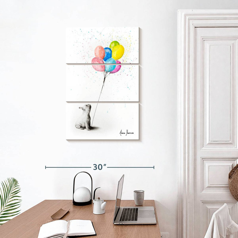 Brampt, le bouledogue français et les ballons, H 32 po x l 20 po