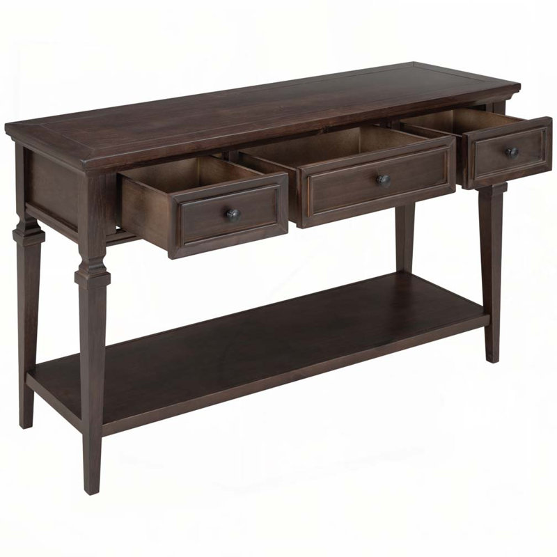 Console Table with Three Top Drawers and Open Style Bottom Shelf, Espresso