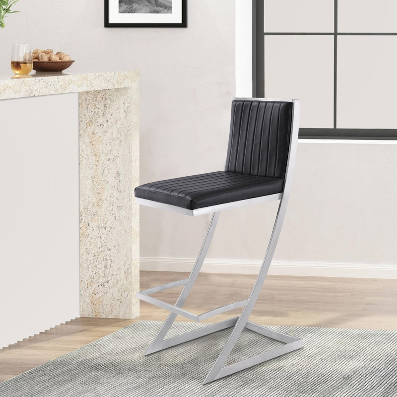 Tabouret de bar en métal Addicyn, Gris rétro / acier inoxydable brossé, Tabouret supplémentaire (siège d'une hauteur de