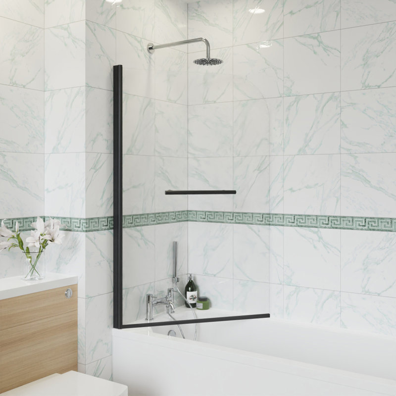 Desideria 800mm W x 1400mm H Pivot Semi-Frameless Bath Screen with Clear Glass, Black
