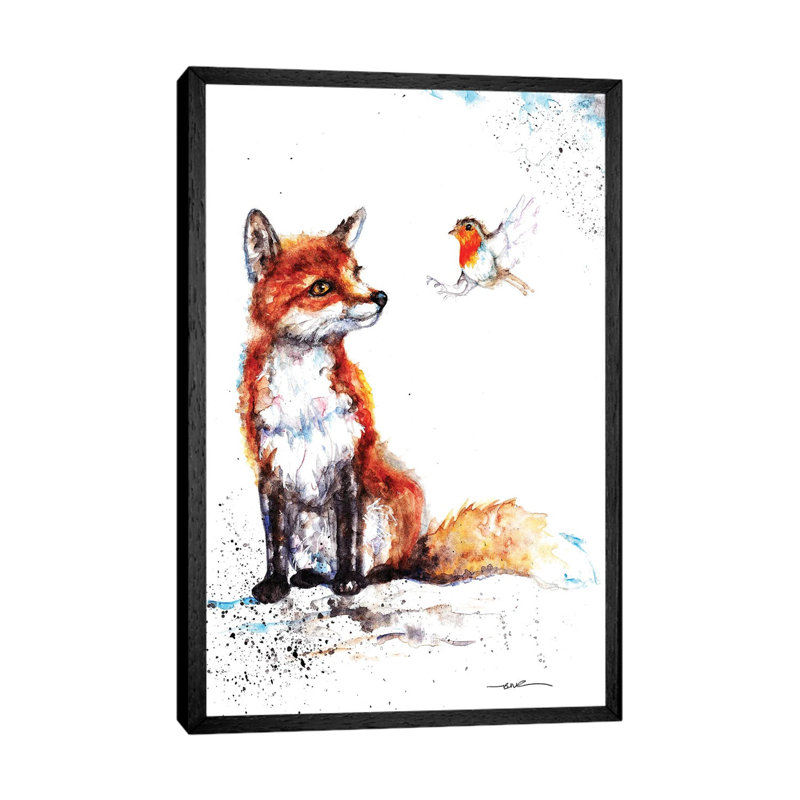Fox And Robin by BebesArts - Gallery-Wrapped Canvas Giclée on Canvas, 101.6 cm H x 66.04 cm W, Black Framed