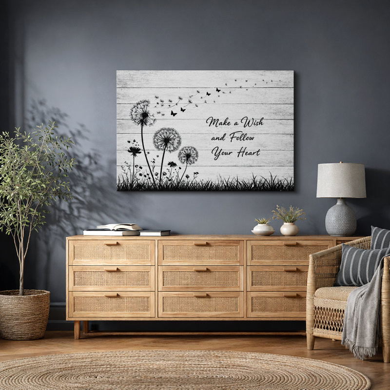 Pissenlit, citation inspirante, impression sur toile encadrée, Toile tendue, H 16 po x l 24 po x P 1,5 po