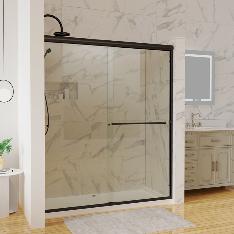 Porte de douche 60 po x 70 po en aluminium noir mat avec vue transparente 70 po Radiant Sight, Build