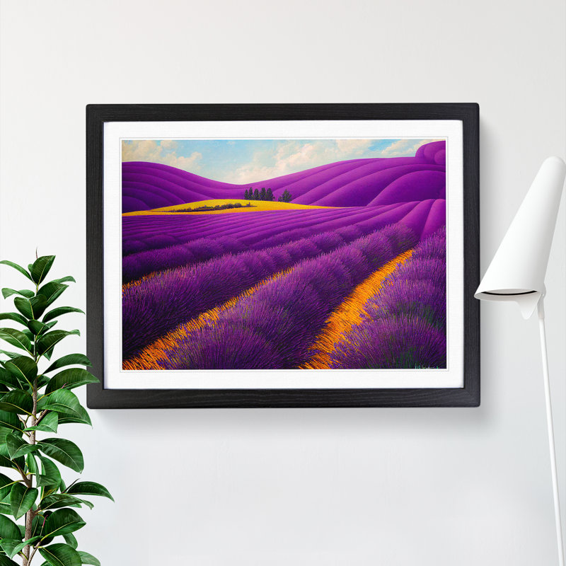 Mesmerising Lavender Flower Field - Single Picture Frame Print, Black, 46cm H x 64cm W x 2cm D