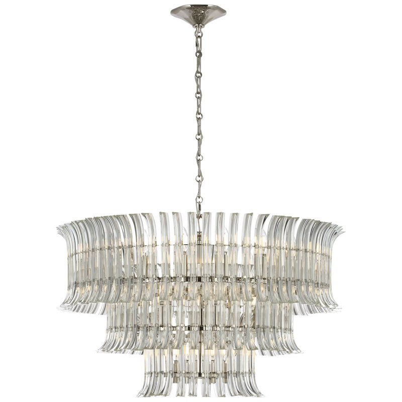 AERIN Rhine 34" Three Tier Chandelier with Crystal, Polished Nickel