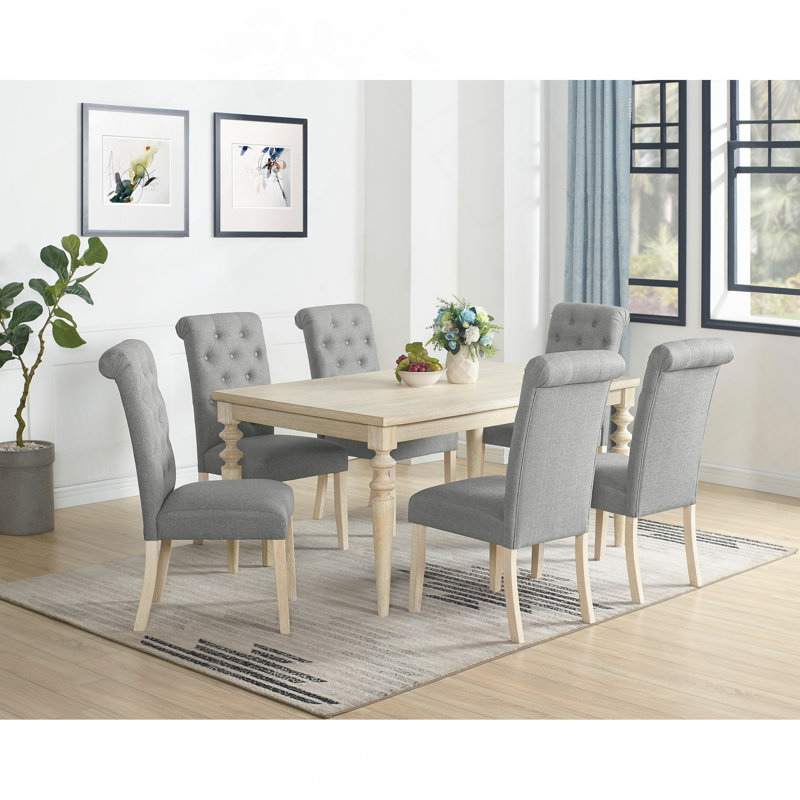 Ensemble de salle à manger 7 pièces à pieds tournés Amonia avec 6 chaises capitonnées Amonia, 7 pièces : table, 6 chaises