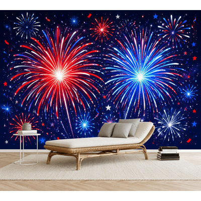 Papier peint adhésif autocollant patriotique, feux d'artifice, célébration, étoiles, rouge, blanc et bleu