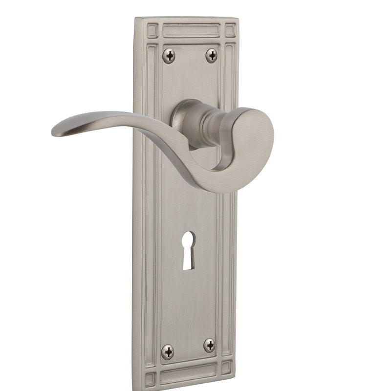 Mission Mission Passage (couloir et garde-robe) avec trou de serrure décoratif et levier de manoir, 2-3/4", Nickel satiné