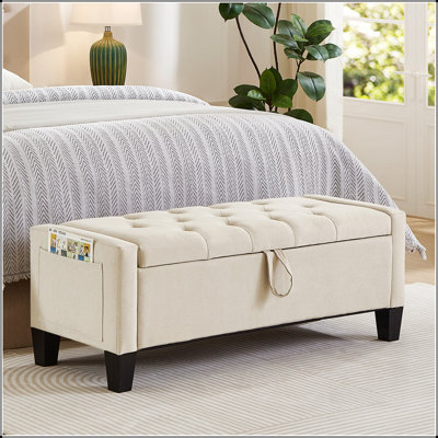 Repose-pieds avec rangement, banc de repose-pieds avec charnière de sécurité, poids de 350 lb, banc de hall d'entrée rembourré avec sièges pour la chambre à coucher, le salon
