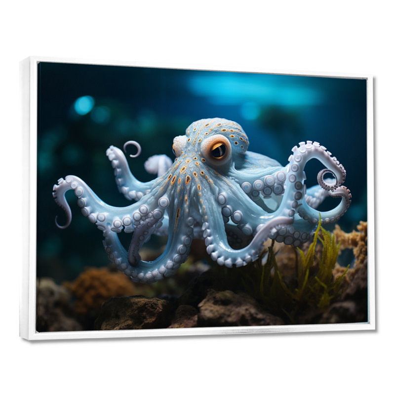 Blue Octopus Serene submersion - impression, H 30 po x l 40 po x P 1,5 po, Cadre flottant blanc