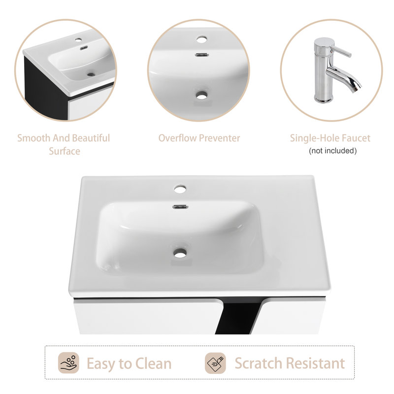 Meuble-lavabo simple 31,74 po avec plateau en céramique Ackor