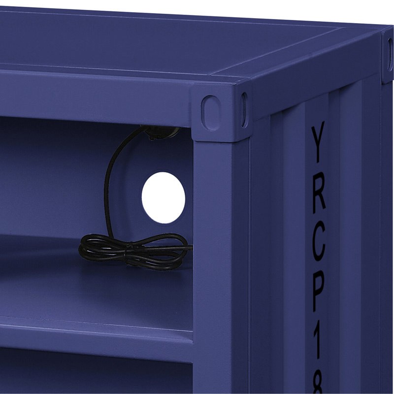 Table de chevet en métal pour chambre à coucher bleue - Design moderne avec tablettes ouvertes