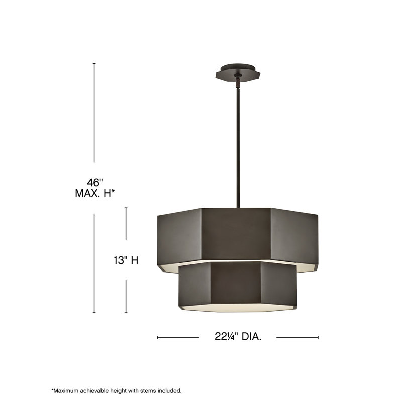 Facet Seven-Light Convertible Hexagonal Two-Tier Chandelier, Black, Black