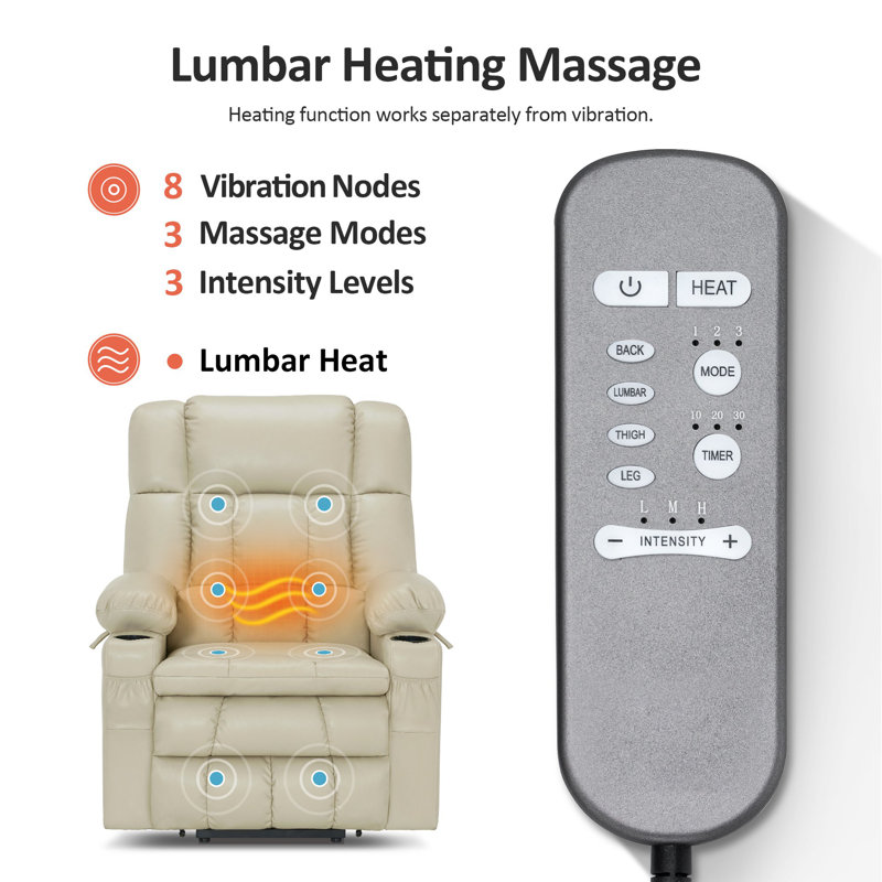 Large Dual Motor Power Lift Recliner Infinite Position with Massage and Heat for Tall People, Cream