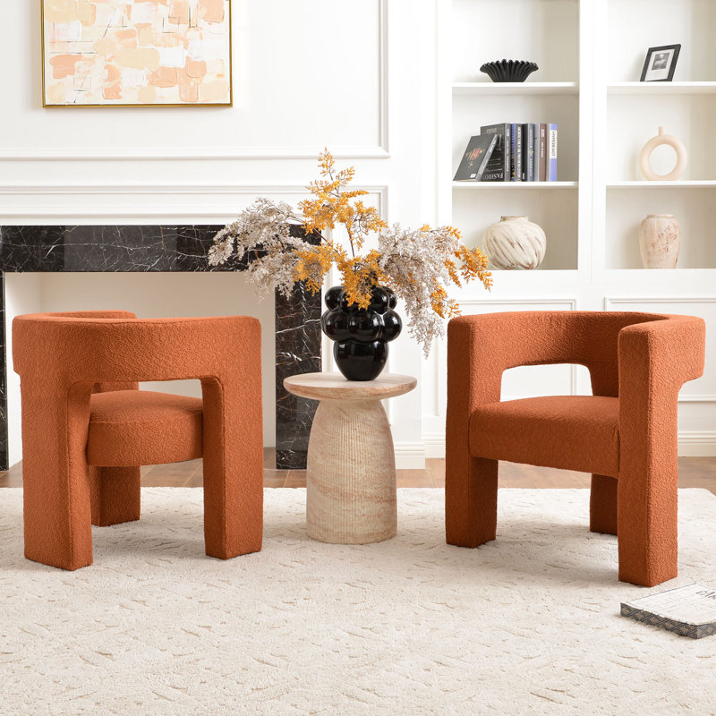 Ensemble de 2 fauteuils modernes rembourrés carrés 28 po., Mélange de polyester caramel