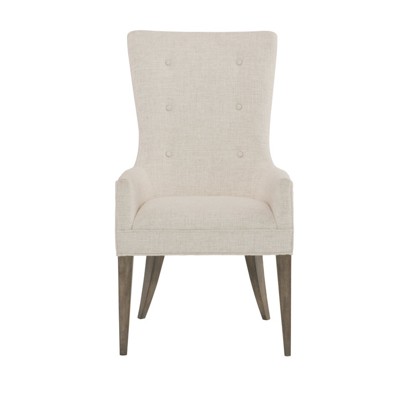 Rustic Modern Tapestry White Upholstered Arm Chair in Warm Taupe