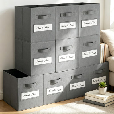 Set of 10 Foldable Fabric Cube Storage Bins, 11 Inch Collapsible Storage Cubes with Label Cards, Closet Organizers for Shelves, Home and Office