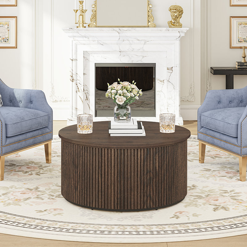 Guinna Mid-Century Round Coffee Table, Dark Walnut