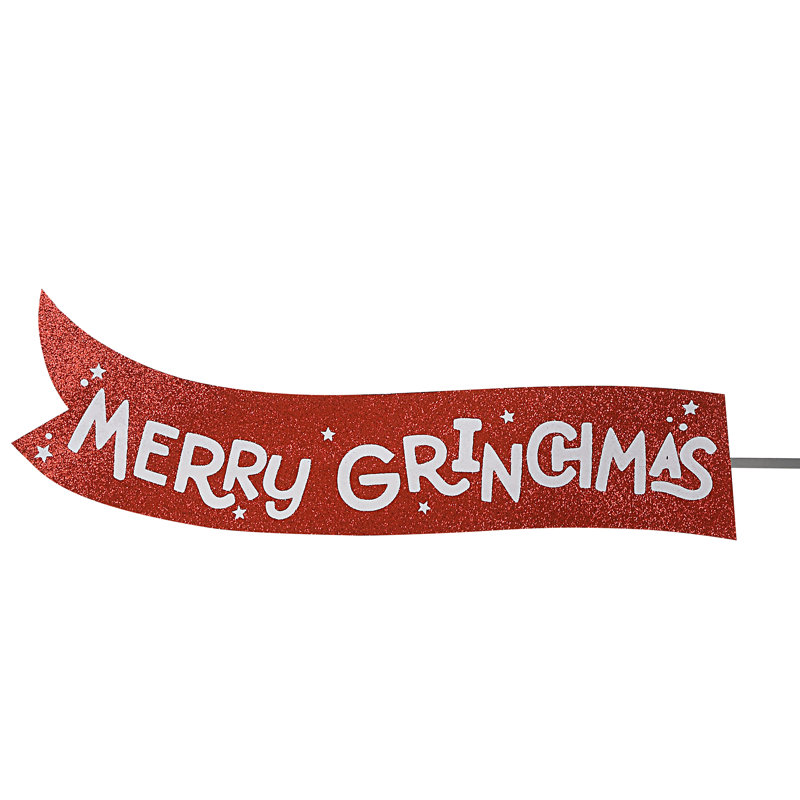 Décoration pour sommet de sapin animé avec bannière Grinch - Merry Grinchmas