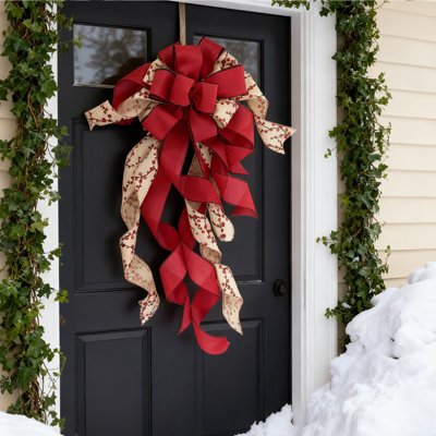 Christmas Tree Topper Wreath Bow，34x12 Inch Christmas Bow Tree Topper for Xmas Tree Decorations, for Xmas Ornaments Holiday Home Indoor/Outdoor Wedding Thanksgiving Decor