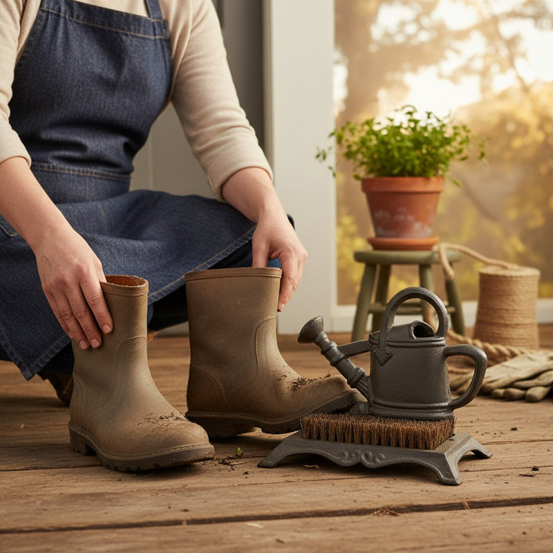 Durable Non-slip Cast Iron Boot Scraper Doormat with Coco Fibre, Antique Design Hand Finished Décor
