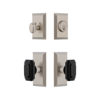 Fifth Avenue Short Plate Complete Entry Set with Single Cylinder Deadbolot and Baguette Black Crystal Knob