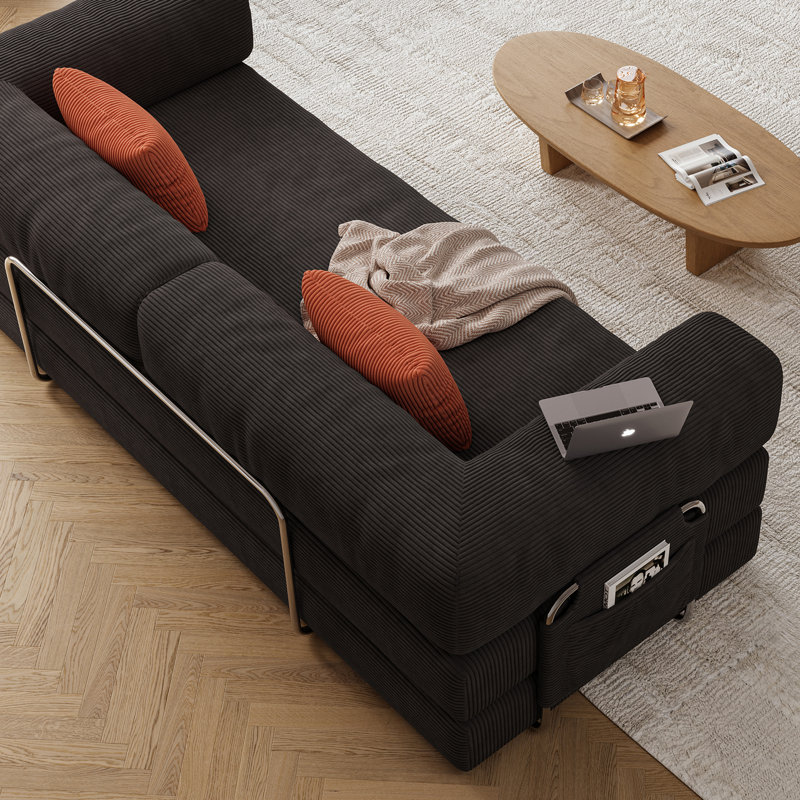 Living Room Couple 2-Person Sofa,Convertible Sleeper Sofa Bed With 2 Pillows, Corduroy Couch Removable And Washable Sofa , Floor Sofa Lounge Couch For Small Spaces