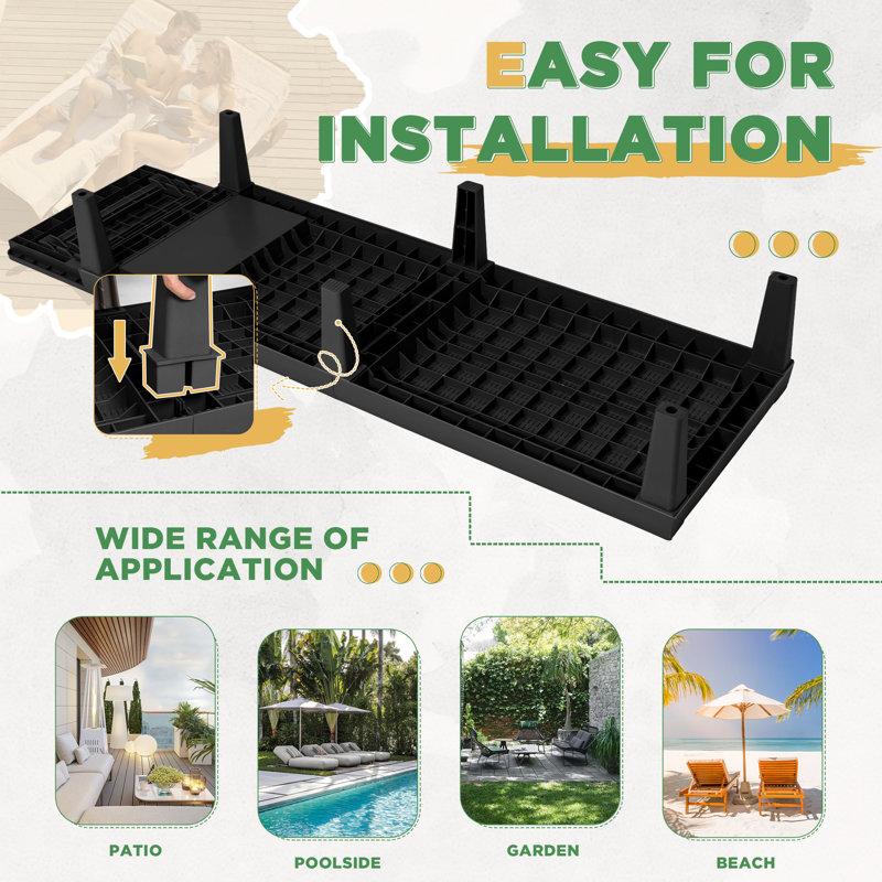 Black Polypropylene Resin Adjustable Outdoor Chaise Lounger Set
