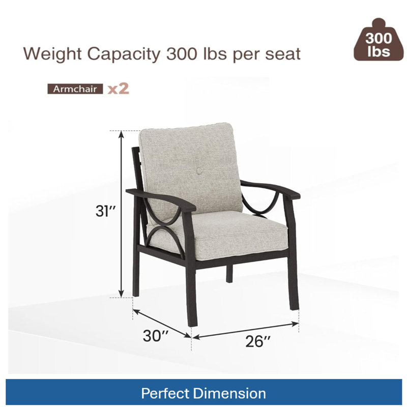 Set Of 2  All-Weather Metal Armchairs, Beige, Taupe