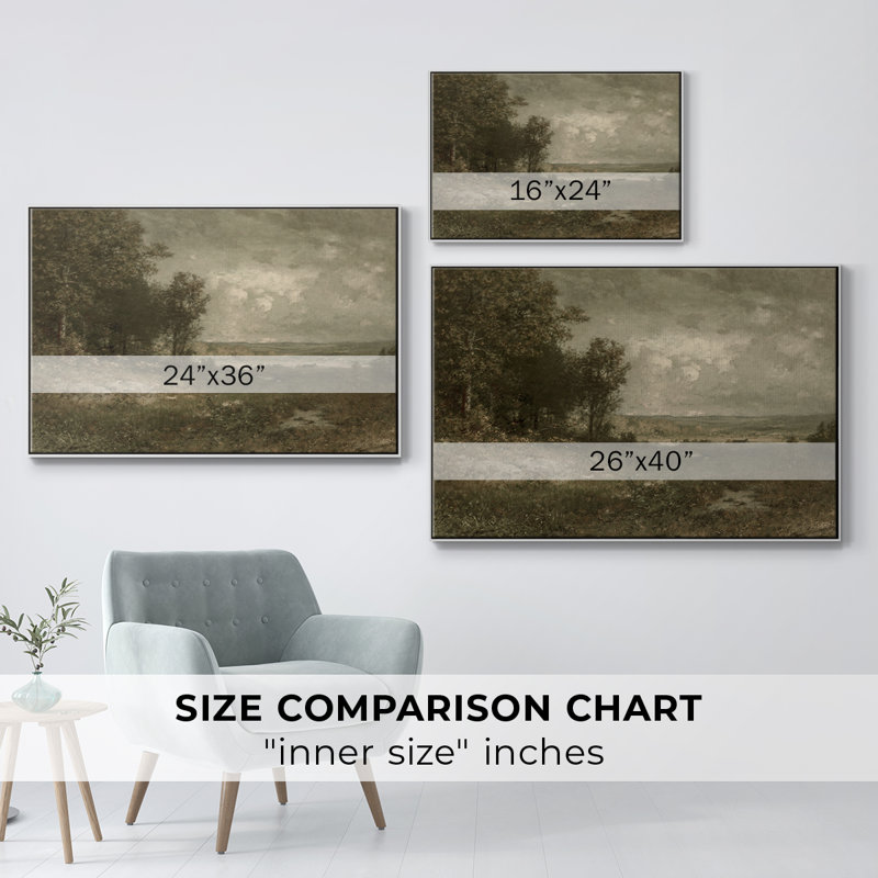 Paysage rétro DCXCV - reproduction de cadre flottant sur toile, Blanc, H 17 po x l 25 po