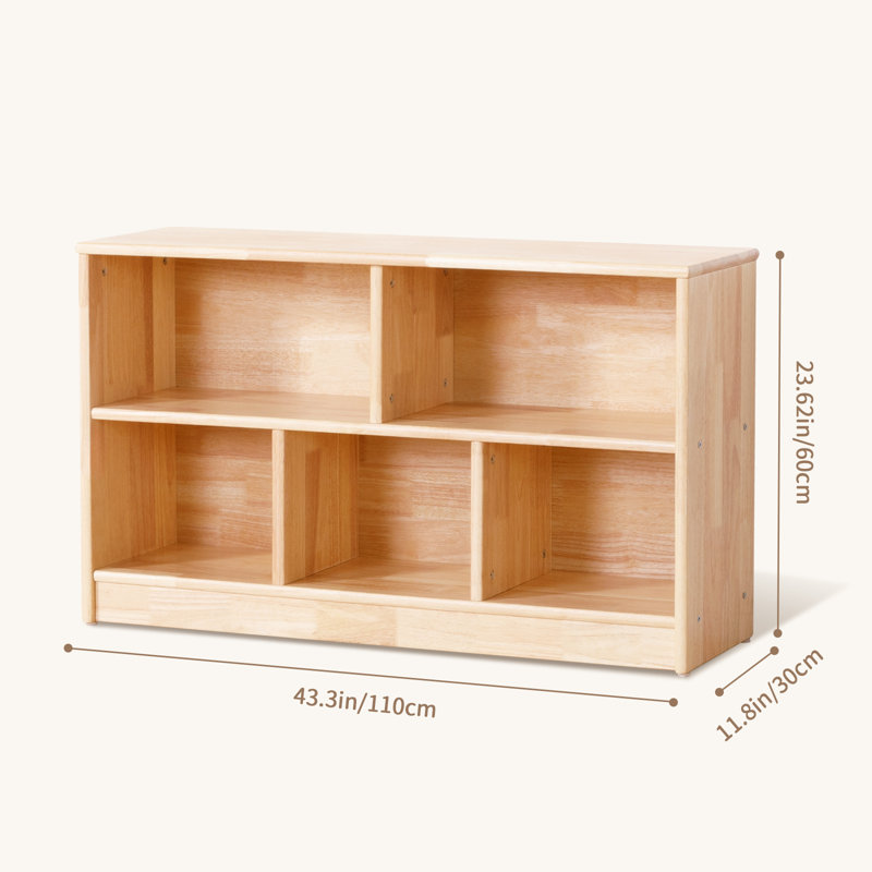 Rubber Wood 5-compartment Montessori Shelf, 43.3"l