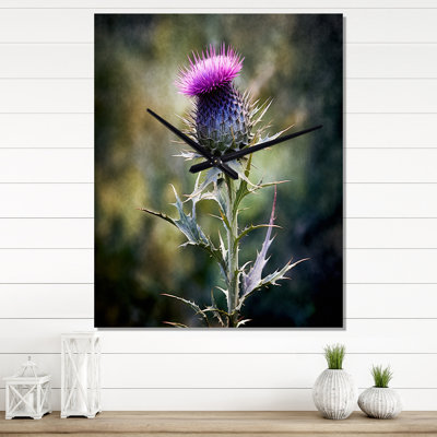 Horloge murale moderne mauve, chardon vert, chuchotement plante V