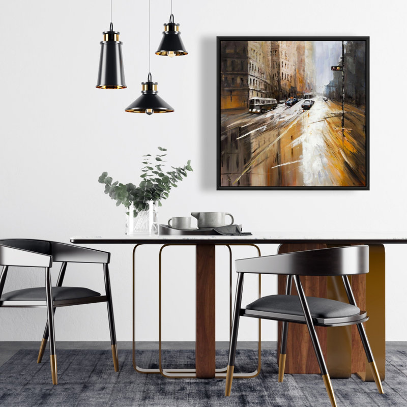 Toile abstraite «City Street» | Décoration intérieure - Cités brunes, H 25,25 po x l 25,25 po