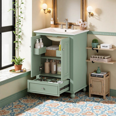 24'' Bathroom Vanity With Ceramic Sink And Storage Cabinet