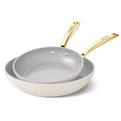 Sanho Nonstick Frying Pan Set ( 8" & 10")with Gold PVD Handle, Diamond-Titanium Ceramic Coating, PFAS/PFOA-Free, Oven Safe, Dishwasher Safe, Induction Compatible
