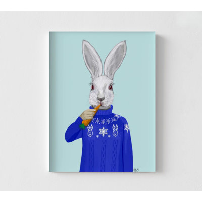 Rabbit In Sweater, Comfy Sweater Print, Bunny And Carrot Wall Art, Extra Large Quirky Gift Idea, Last Minute Birthday Gift