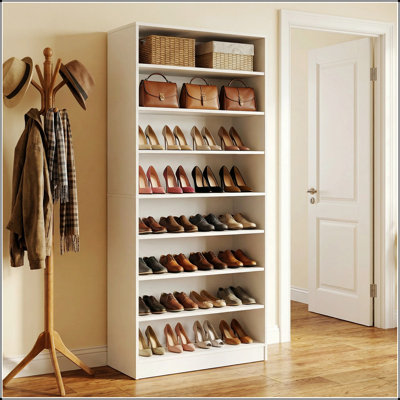 Range-chaussures en bois robuste à 9 niveaux avec tablettes réglables et rangement ouvert pour vestibule, couloir, salon et vestiaire