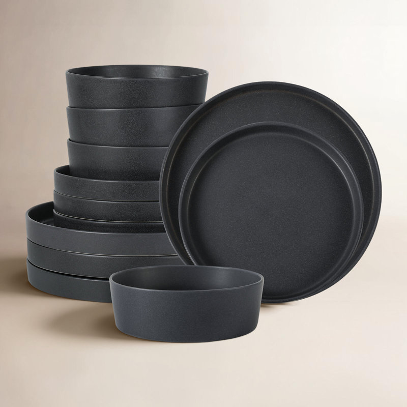 MODAN Piece Stoneware Dinnerware Set - Service for 4, Charcoal