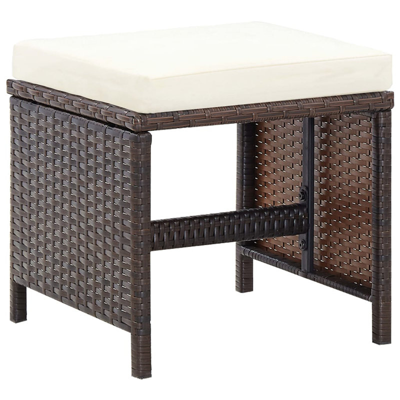 Ensemble de salle à manger Buttram vidaXL, 11 pièces: table, 6 fauteuils et 4 repose-pieds, Coussin blanc/ Cadre brun