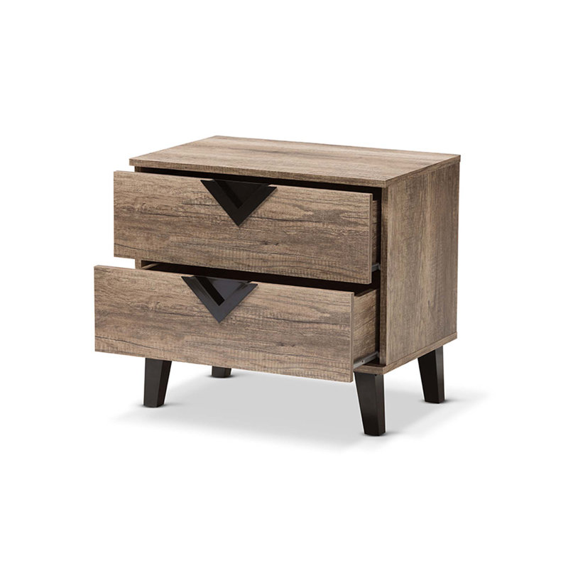 Table de chevet 2 tiroirs Elkin en brun clair