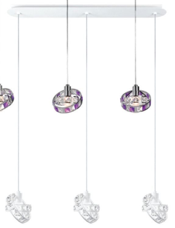 3-Light Kitchen Island Pendant, Crystal and white
