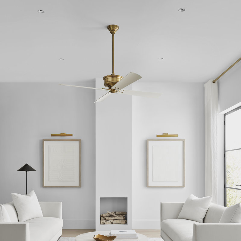 Downrod Ceiling Fan, Hand Rubbed Brass