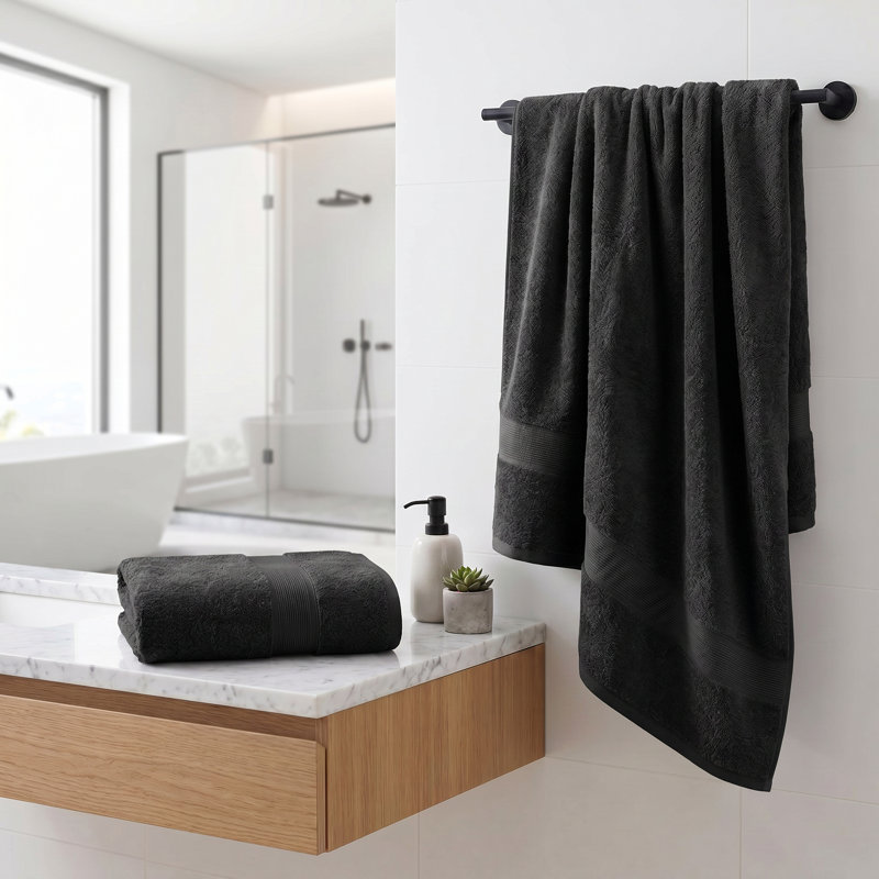 Ensemble de serviettes en coton biologique Lyndon, Noir, Ensemble de 3 serviettes de bain