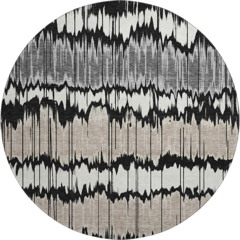 Premium Machine Washable Prisco Black Rug, Round 8'