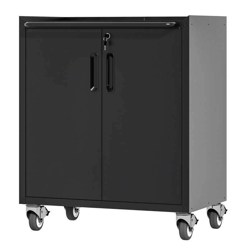 Armoire de rangement en métal avec roulettes, Noir