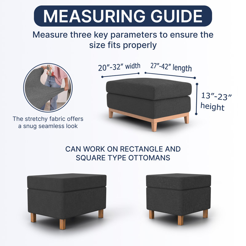 Stretchy Slipcover for Ottoman - Easy to Clean & Durable - Comfort Collection, Blue, Medium