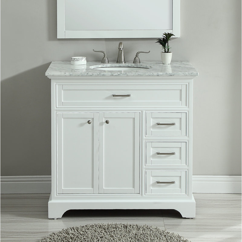 Hermes 36'' Single Bathroom Vanity with Marble Top, White