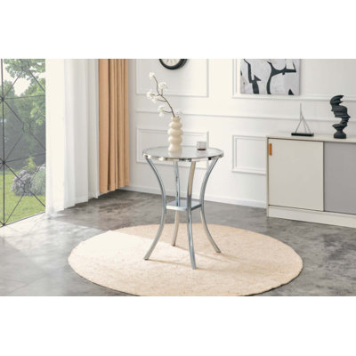 Table de bar en acier inoxydable avec plateau en verre trempé et base plaquée en chrome